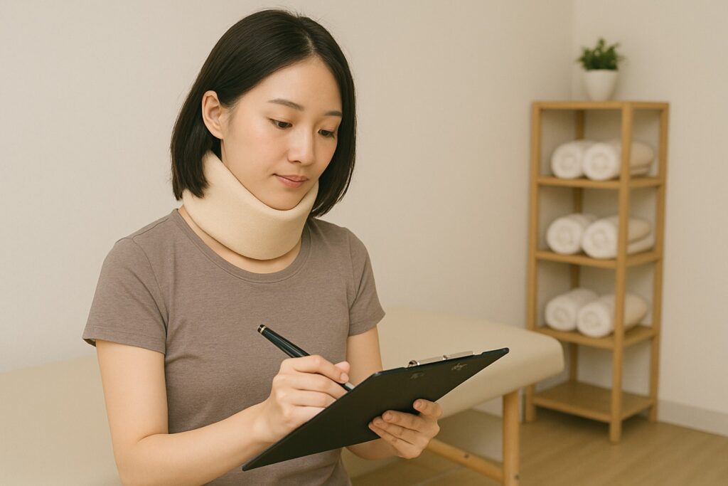 交通事故の治療を受けに来た女性