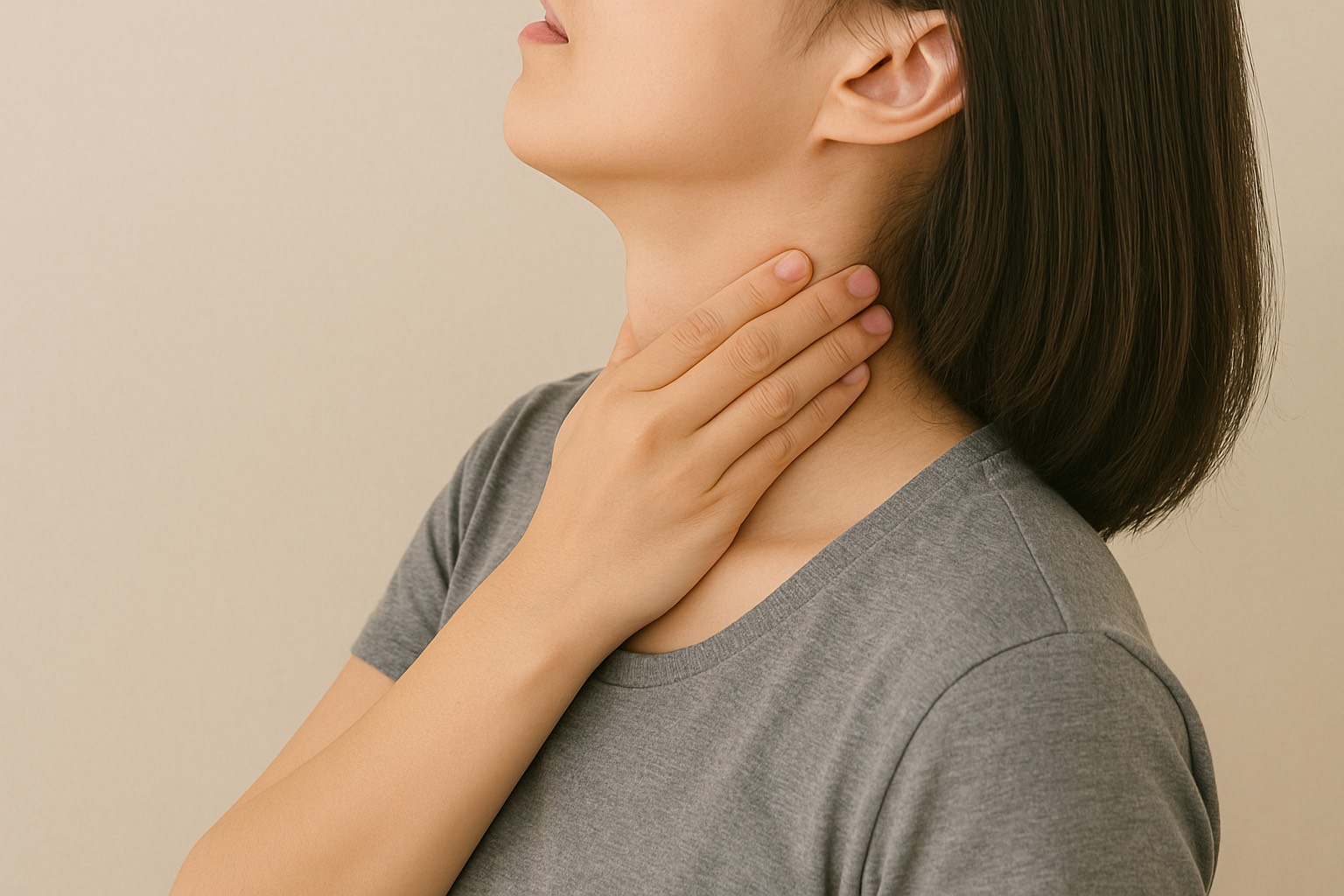 首のこりを気にしている女性